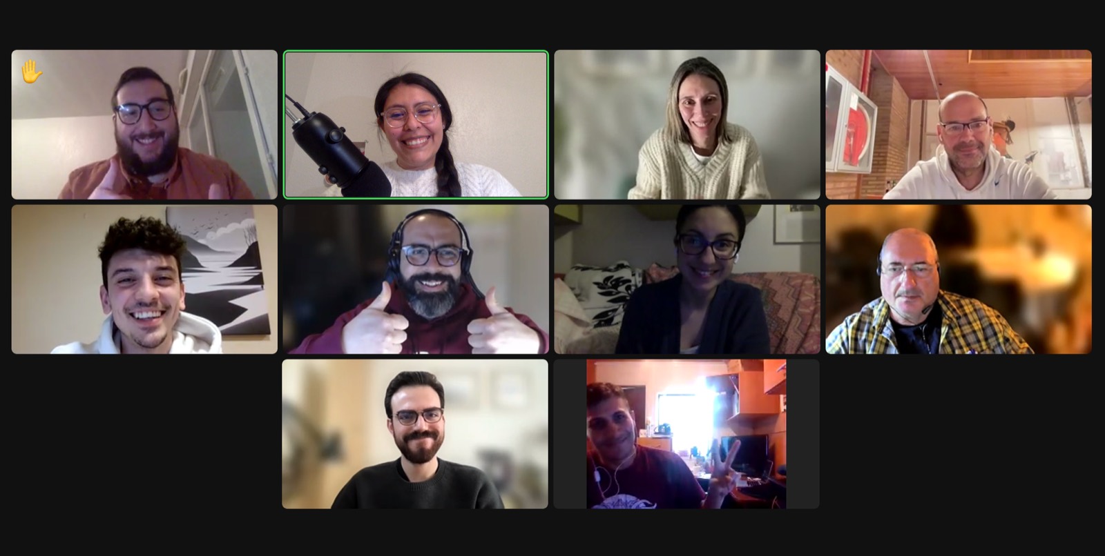 A video call grid with ten participants in a remote session